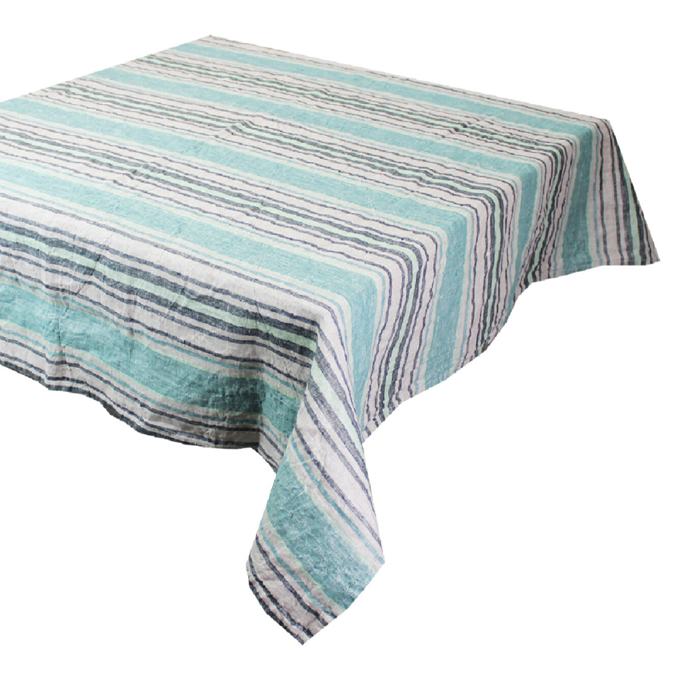 Nappe pur lin lavé 200 g/m² rayé gris vert Sombrilla emeraude