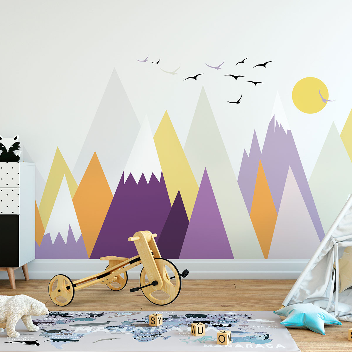 Stickers muraux enfants - Décoration chambre bébé - Autocollant Sticker mural géant enfant montagnes scandinaves JUKKA