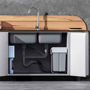 Contenedor de reciclaje para mueble de cocina, cubos de basura bajo fregadero, fijación inferior y extracción manual, cubos extraíbles, con tapa