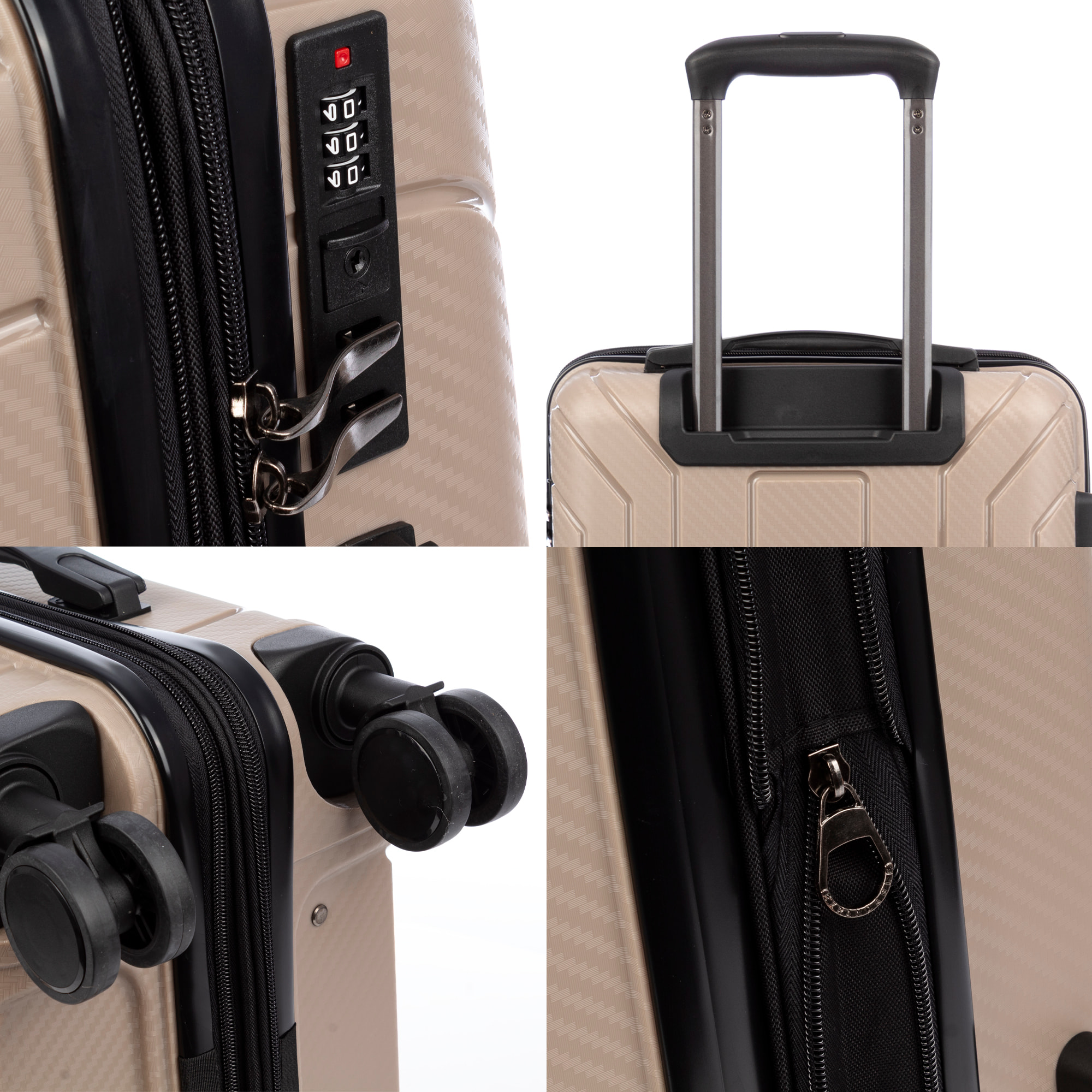 Set di 3 valigie trolley espandibili in PP resistente agli urti. Chiusura TSA numerica, 4 ruote girevoli doppie a 360°.