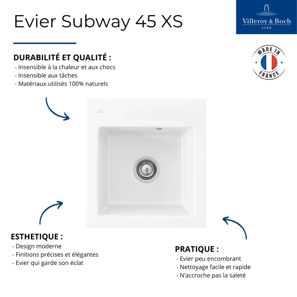 Evier Subway 45 XS Gris graphite  - avec Vidage automatique