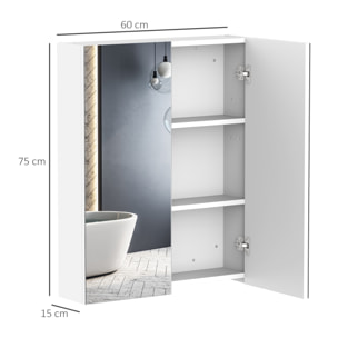 Armoire avec miroir en bois rangement salle de bain fermeture porte tampon MDF blanc