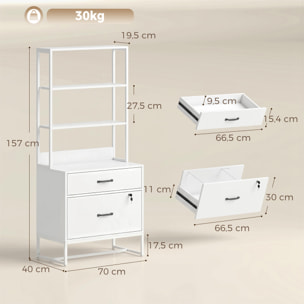 Cajonera Escritorio con Estantería, Mueble Archivador con 2 Cajones, Encimera para Impresora, Cerradura, para A4 Letter Legal, para Oficina, Estudio, Blanco