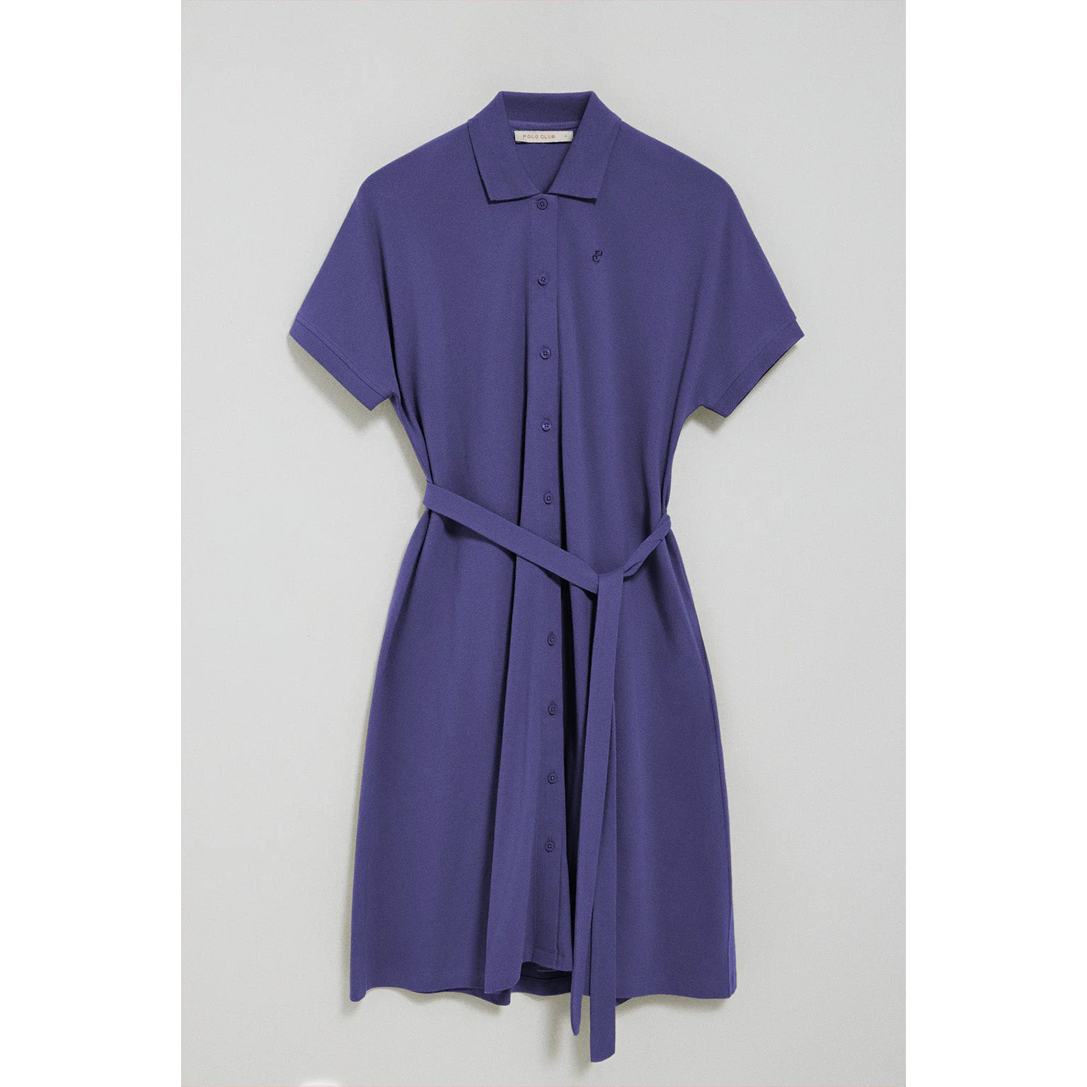 Vestido violeta azulado abotonado con bordado PC