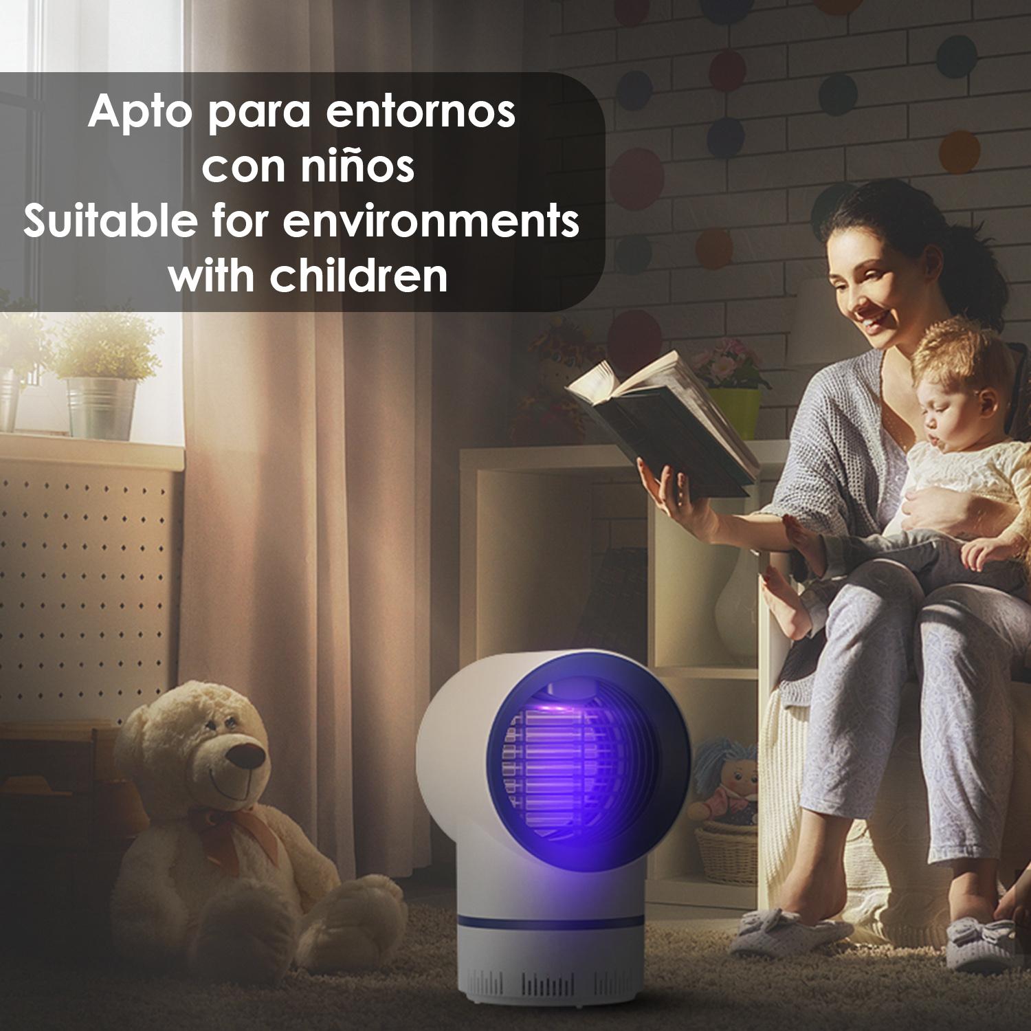 Atrapa mosquitos eléctrico G222, con luz led UV y aspirador. Mata mosquitos por descarga eléctrica.