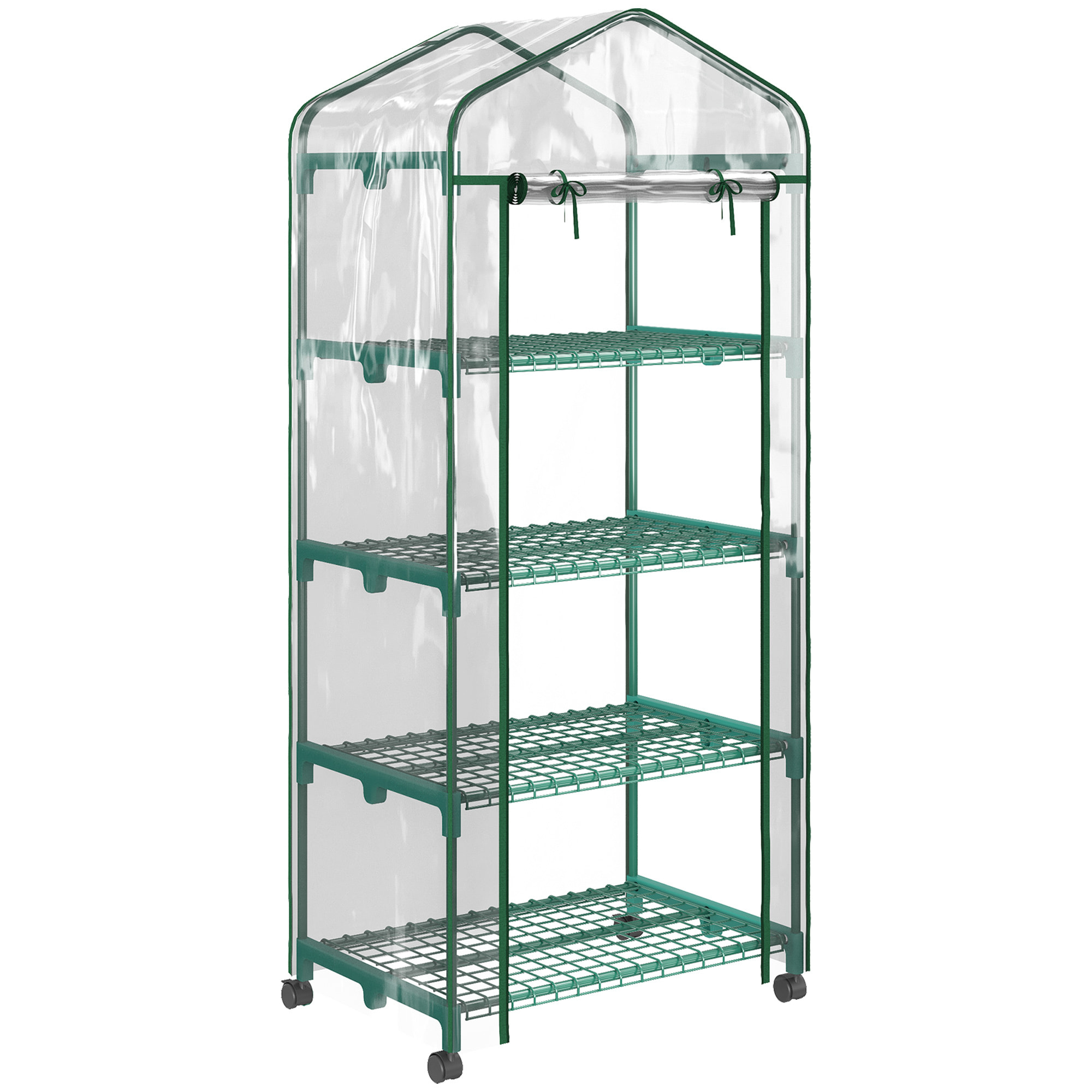 Serre de jardin balcon sur roulettes 4 étagères dim. 0,69L x 0,5l x 1,65H m acier thermolaqué bâche PVC porte zippée transparente