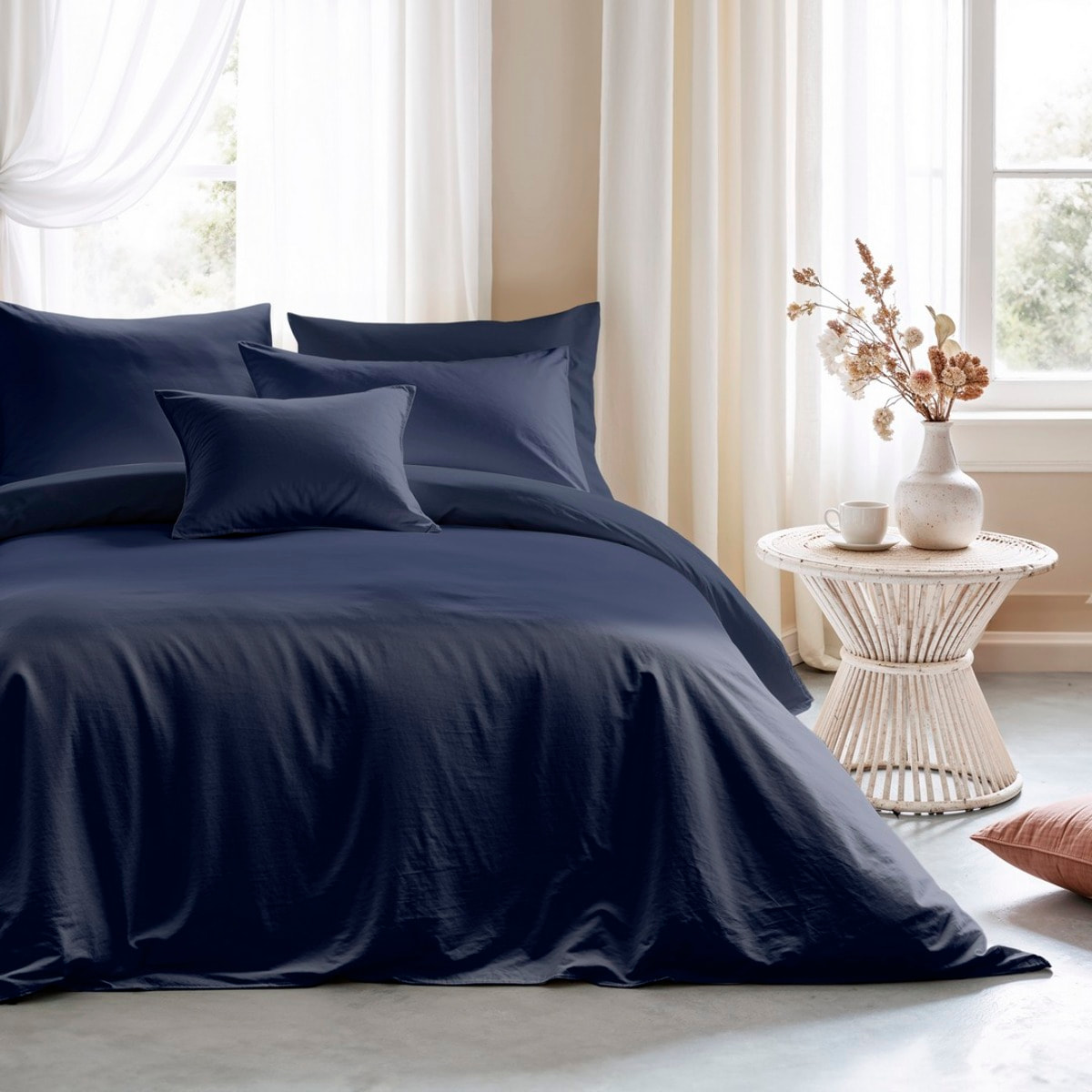Housse de couette unie marine