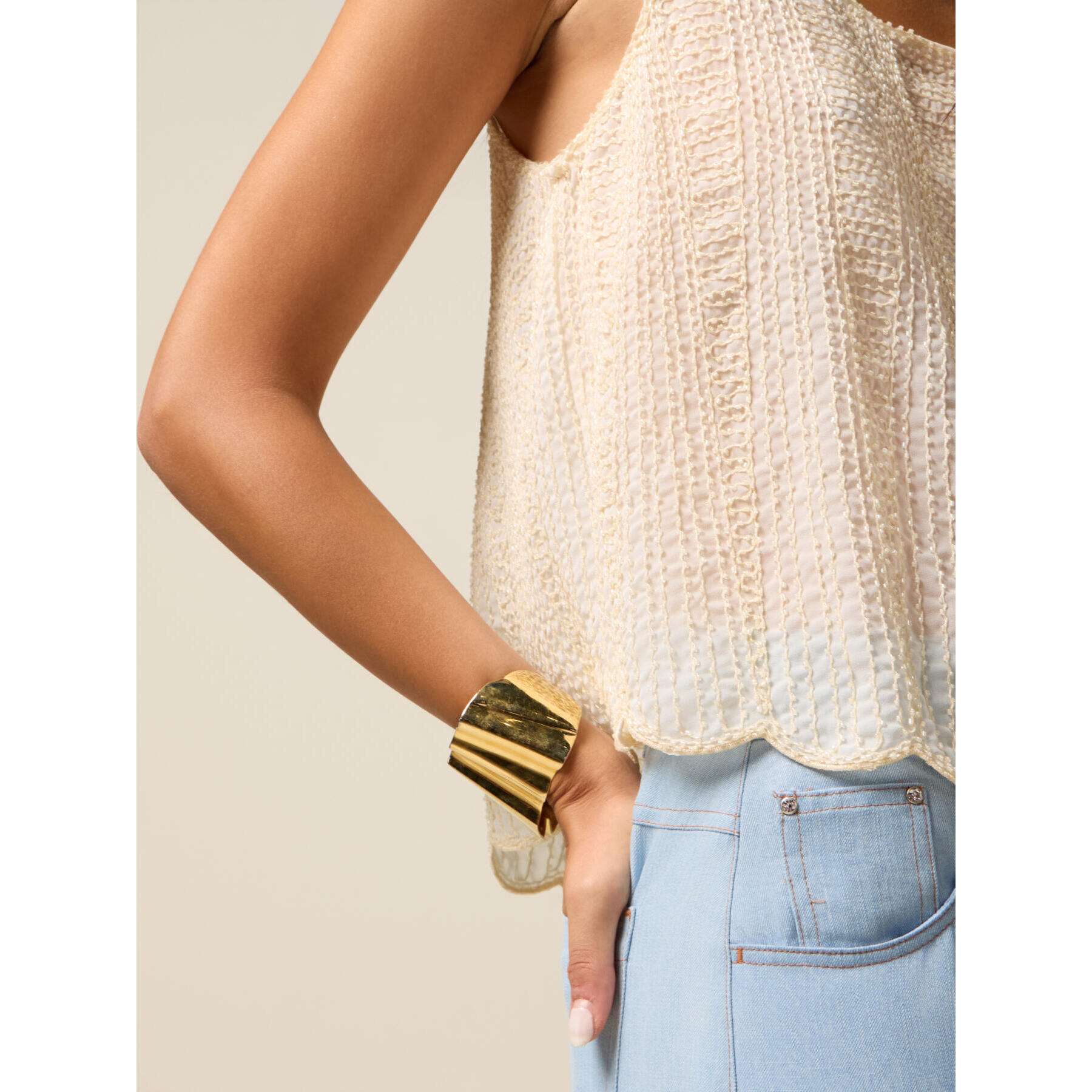 Oltre - Top con ricamo in perline - Bianco