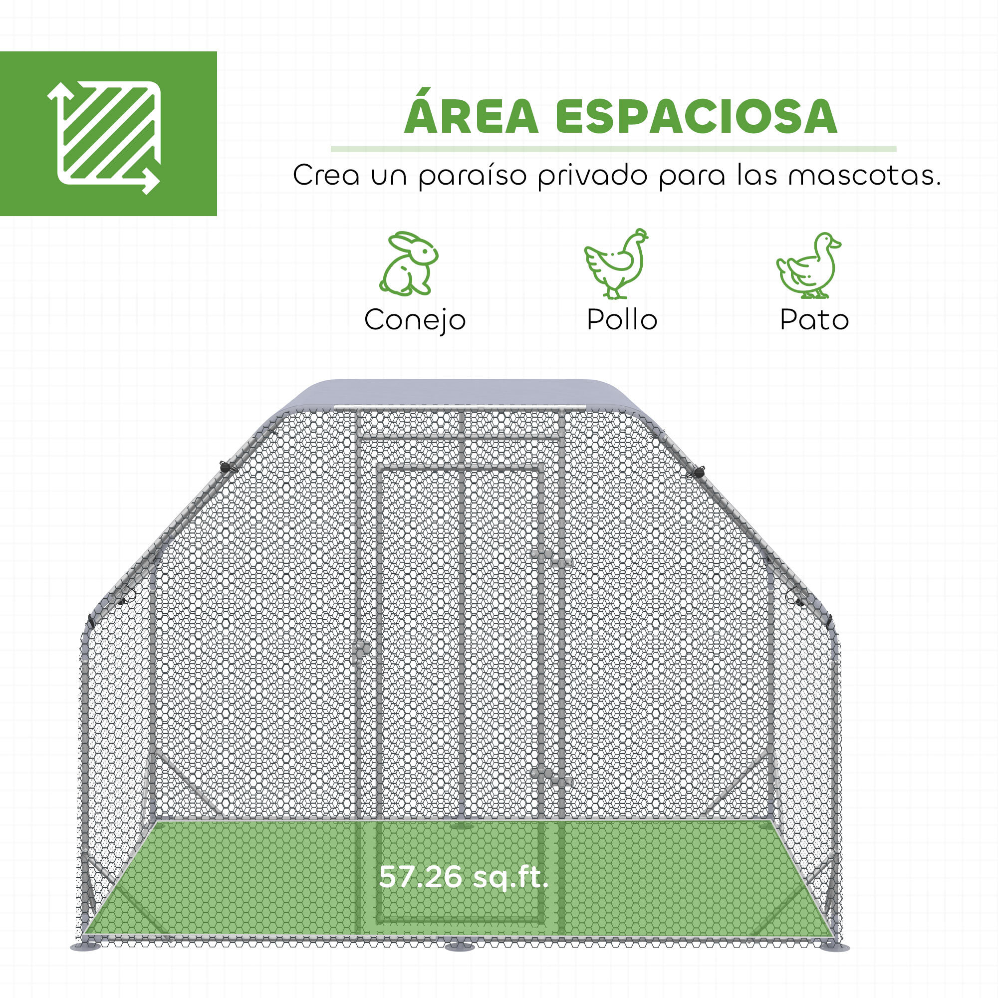 Gallinero para Exterior, 2,8x1,9x1,95 m, Gallinero de Acero Galvanizado, Cubierta de Tela Oxford, Anti-UV e Impermeable, Jaula para 4-6 Gallinas y Conejos, Plata