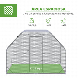 Gallinero para Exterior, 2,8x1,9x1,95 m, Gallinero de Acero Galvanizado, Cubierta de Tela Oxford, Anti-UV e Impermeable, Jaula para 4-6 Gallinas y Conejos, Plata