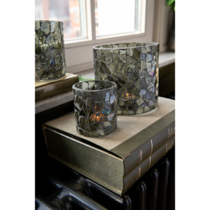 J-Line photophore Mosaique - verre - gris/vert - large
