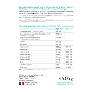 ISN - Keraforce - Complément alimentaire à base de Kératine, Levure de bière, Vitamines - Nourrit les cheveux et les ongles - Améliore la résistance et la beauté - Cure 30 jours