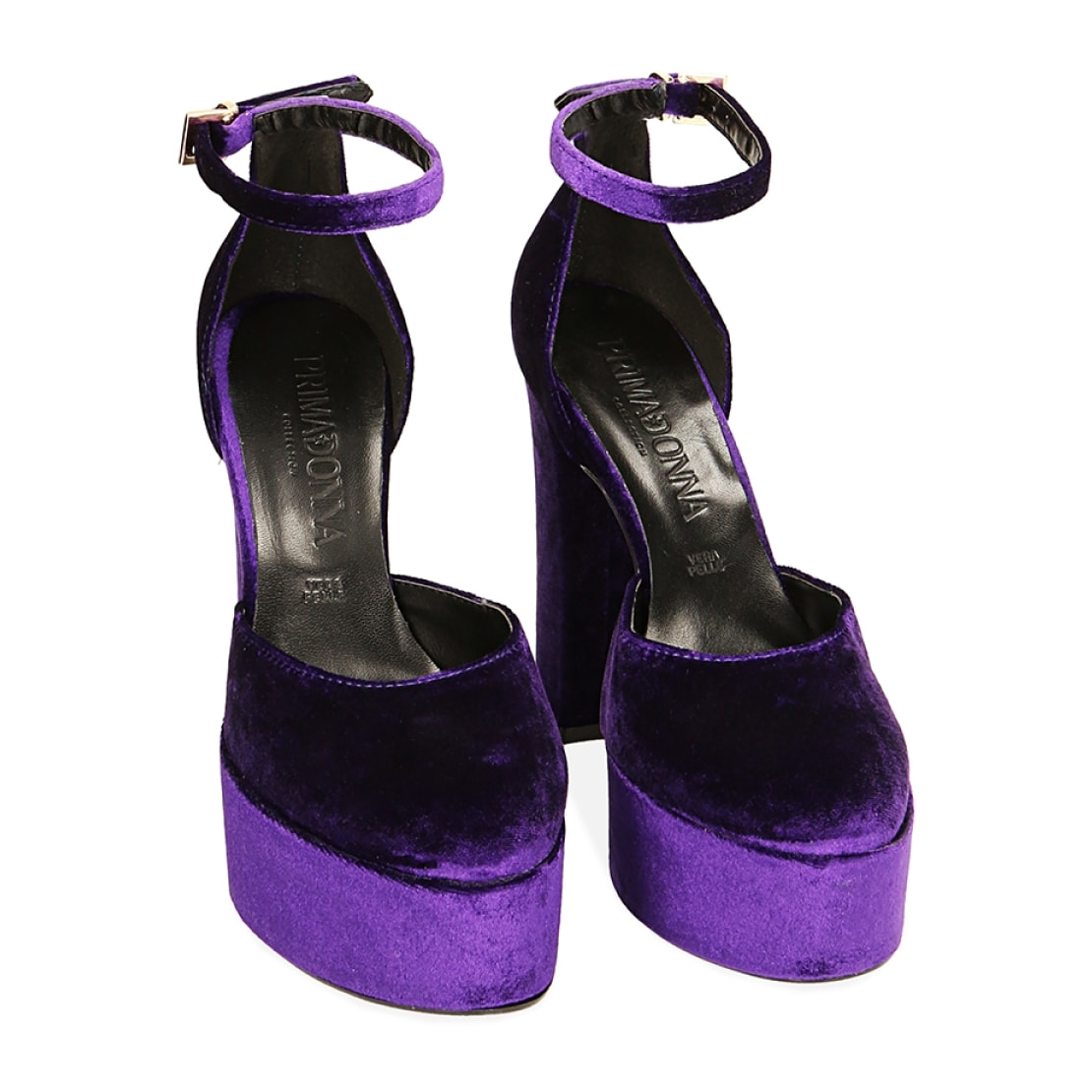 Zapato de tacón de terciopelo morado, tacón 13 cm.