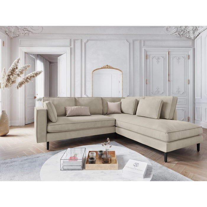 Canapé d'angle droit "Alexis" 5 places en velours beige clair