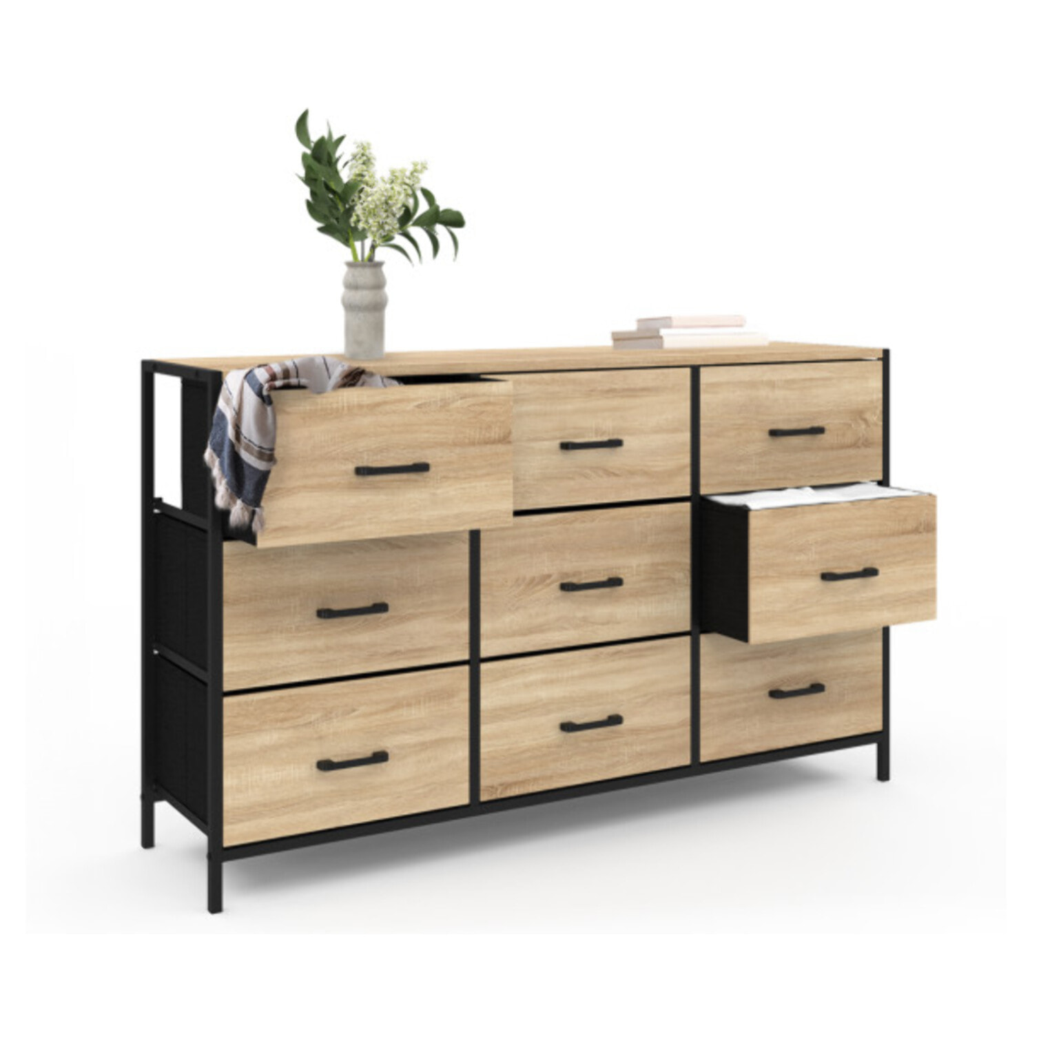 Commode Iris 9 tiroirs en bois et tissu