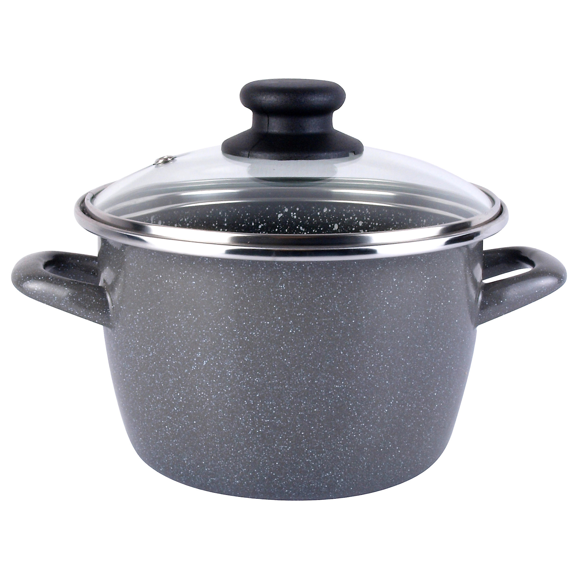 Magefesa K2 GRANSASSO olla 16 con tapa de vidrio, acero esmaltado vitrificado, en gris, inducción y lavavajillas