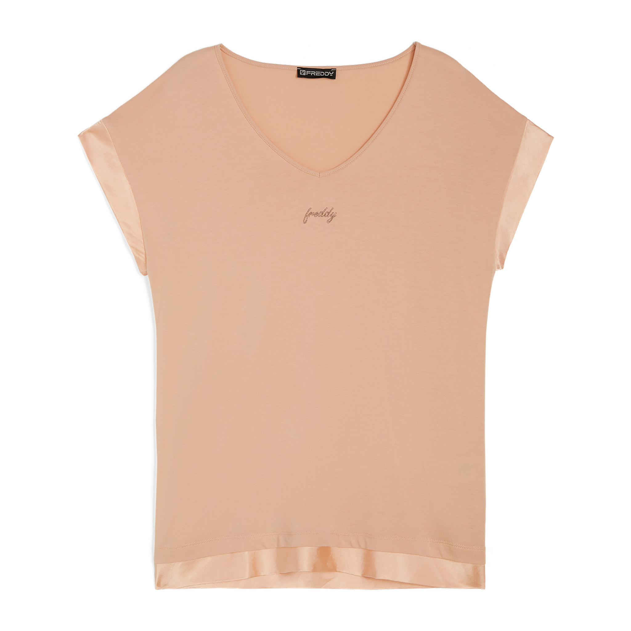 T-shirt donna in jersey modal con inserti in satin