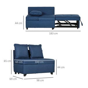 Sofá Cama 3 en 1 Sofá Cama de 1 Plaza con Respaldo Ajustable Sillón Cama Individual con Almohadas para Dormitorio Sala de Estar Apartamento Azul