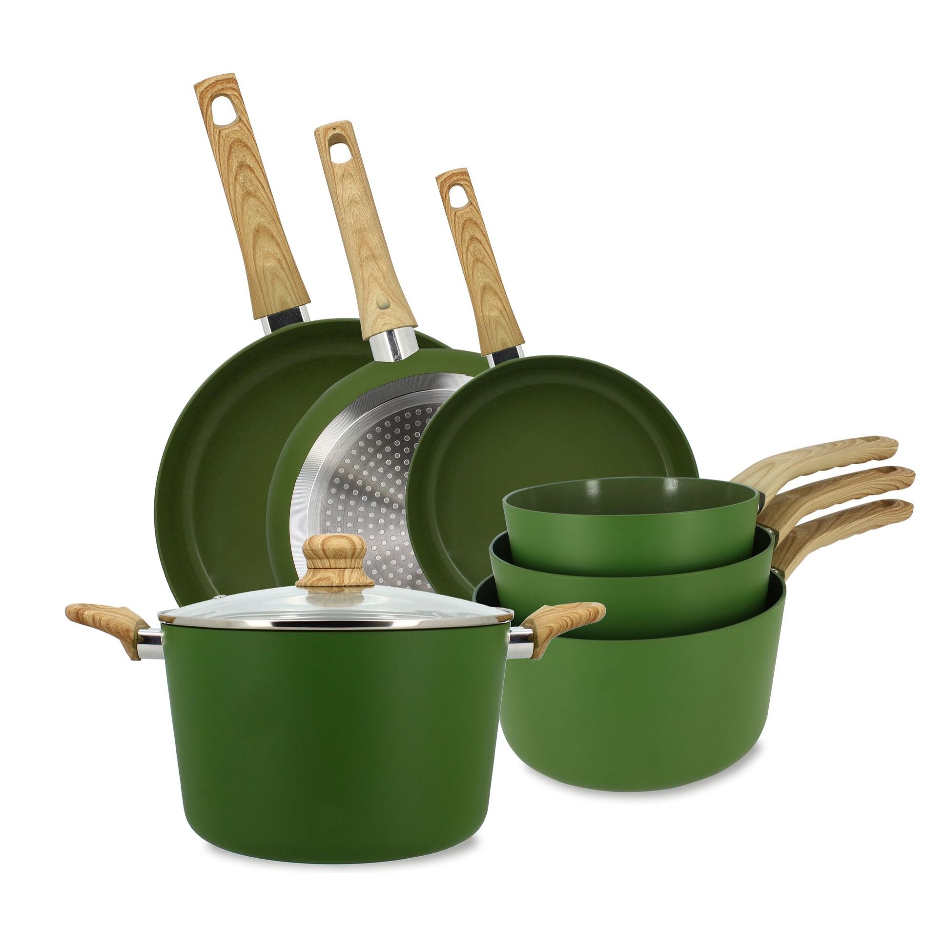 Batterie de cuisine 7 pièces en céramique olive - tous feux KAKI