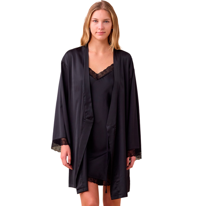 Completo 2 pezzi donna raso camicia da notte e vestaglia articolo charm. Noidinotte