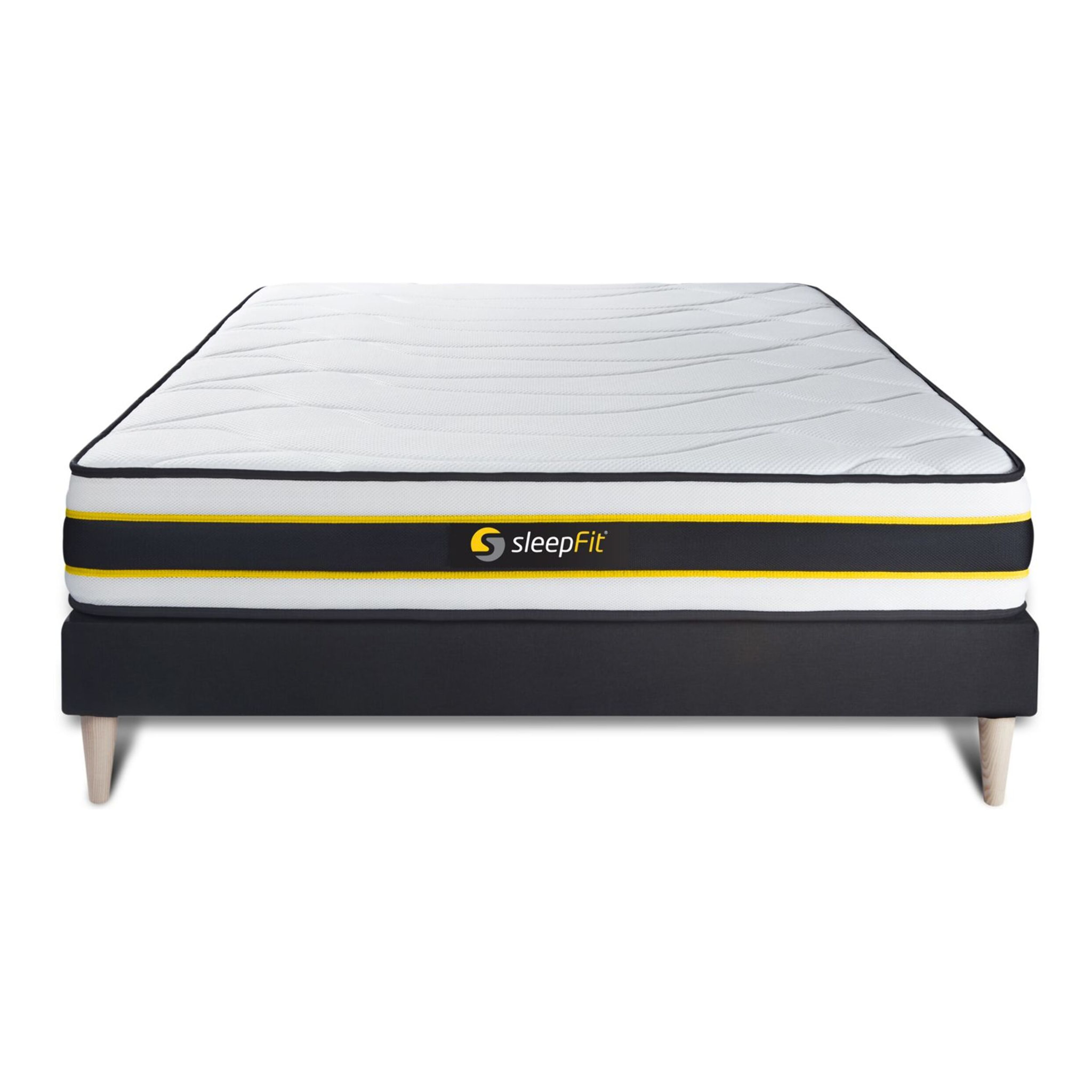 Somier+Colchón Muelles ensacados y espuma viscoelástica - Kit de base de cama - Negro - Flexy