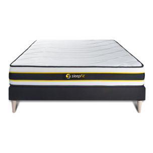 Somier+Colchón Muelles ensacados y espuma viscoelástica - Kit de base de cama - Negro - Flexy