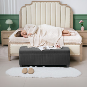 Puff Almacenaje, Banco Almacenaje Plegable, Capacidad de 84 L, 112x42x40 cm, Tapizado en Pana, Pie de Cama, para Sala de Estar, Dormitorio, Entrada, Gris