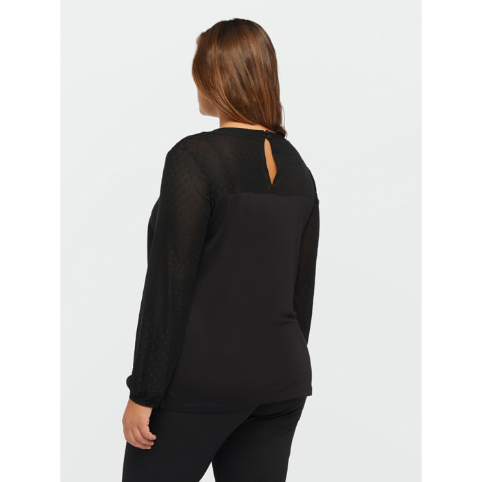 Fiorella Rubino - Camiseta con tul plumetis - Negro