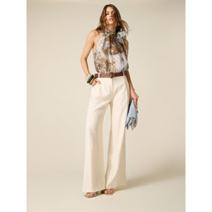 Oltre - Pantaloni palazzo misto viscosa - Bianco