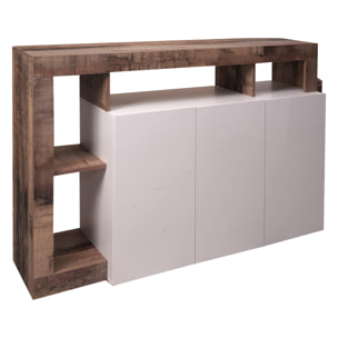 Credenza moderna a 3 ante e scaffali, Mobile da soggiorno porta TV, Buffet da cucina, Madia Made in Italy, cm 146x62xh93, colore Bianco e Pero