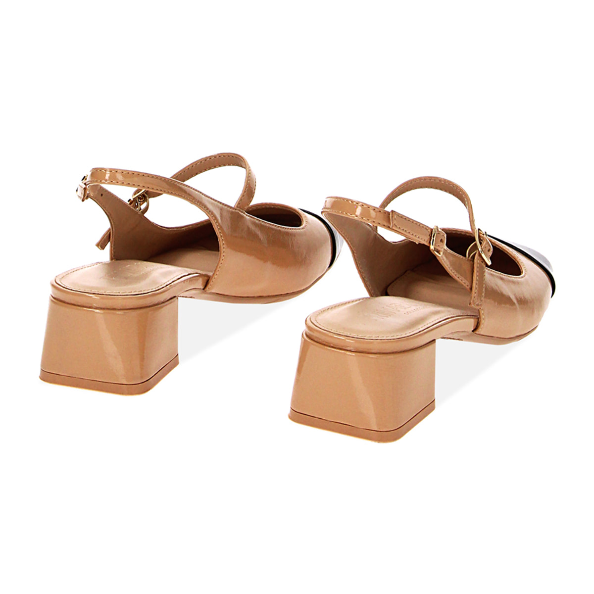 Décolleté slingback beige-nere in naplack, tacco 5 cm