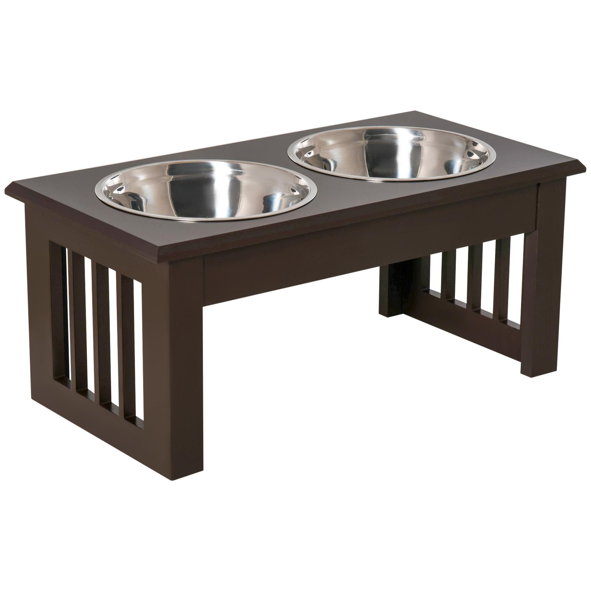 Comedero Elevado para Perros con Soporte y 2 Cuencos Extraíbles de Acero Inoxidable Alimentador para Mascotas Alimento y Agua 44x24x15 cm Marrón