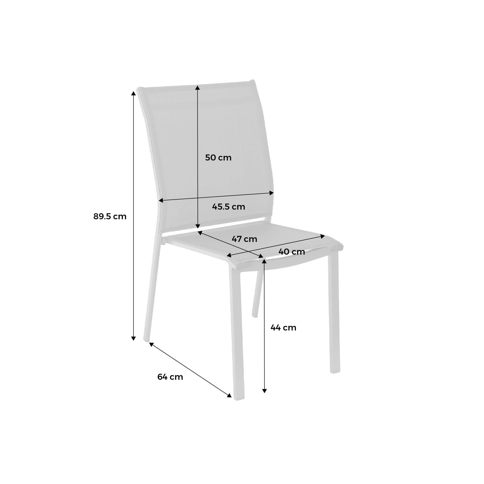 Lot de 2 chaises de jardin CLEVELAND empilables aluminium et textilene beige. 64.5 x 45.5 x 89.5 cm