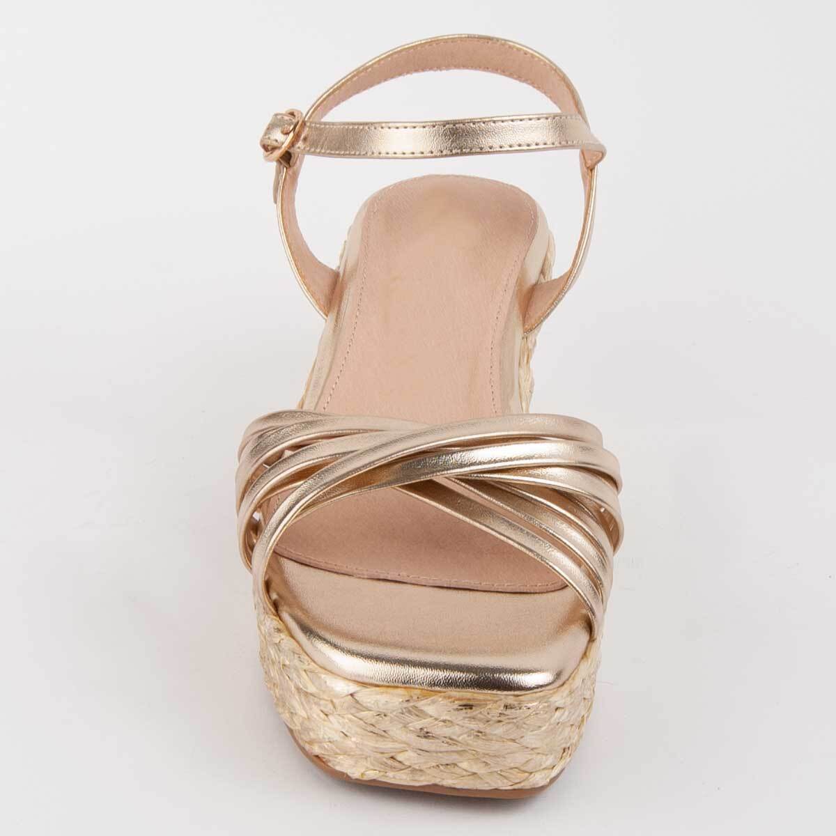Sandalia De Cuña - Dorado - Altura: 7 Cm