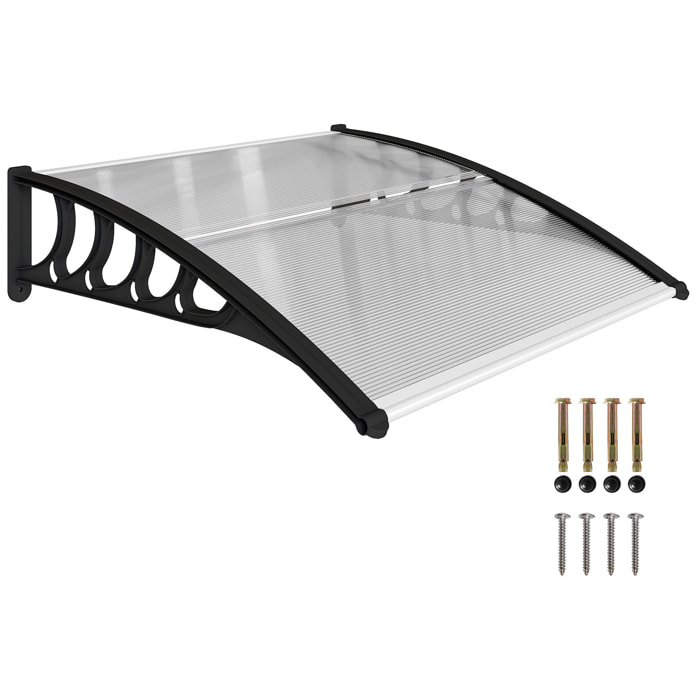 Marquesinas Exterior para Puertas y Ventanas, 103x96,5 cm, Tejadillo de Protección contra Sol y Lluvia, con Cubierta de Policarbonato, Barras de Aleación de Aluminio, Transparente