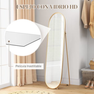 Espejo de Pie Cuerpo Entero Ovalado 160x40 cm, Espejo de Cuerpo Entero con Soporte, 2 Formas de Uso, Independiente y Apoyado, para Salón, Entrada, Dormitorio, Dorado