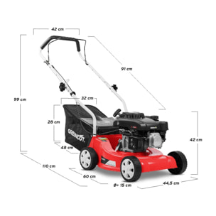 Cortacésped de gasolina motor de 4 tiempos OHV refrigerado por aire de 139cc y 5cv  - Greencut GLM660X