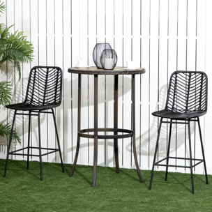 Lot de 2 tabourets de bar – Style bohème – Dossier cannage