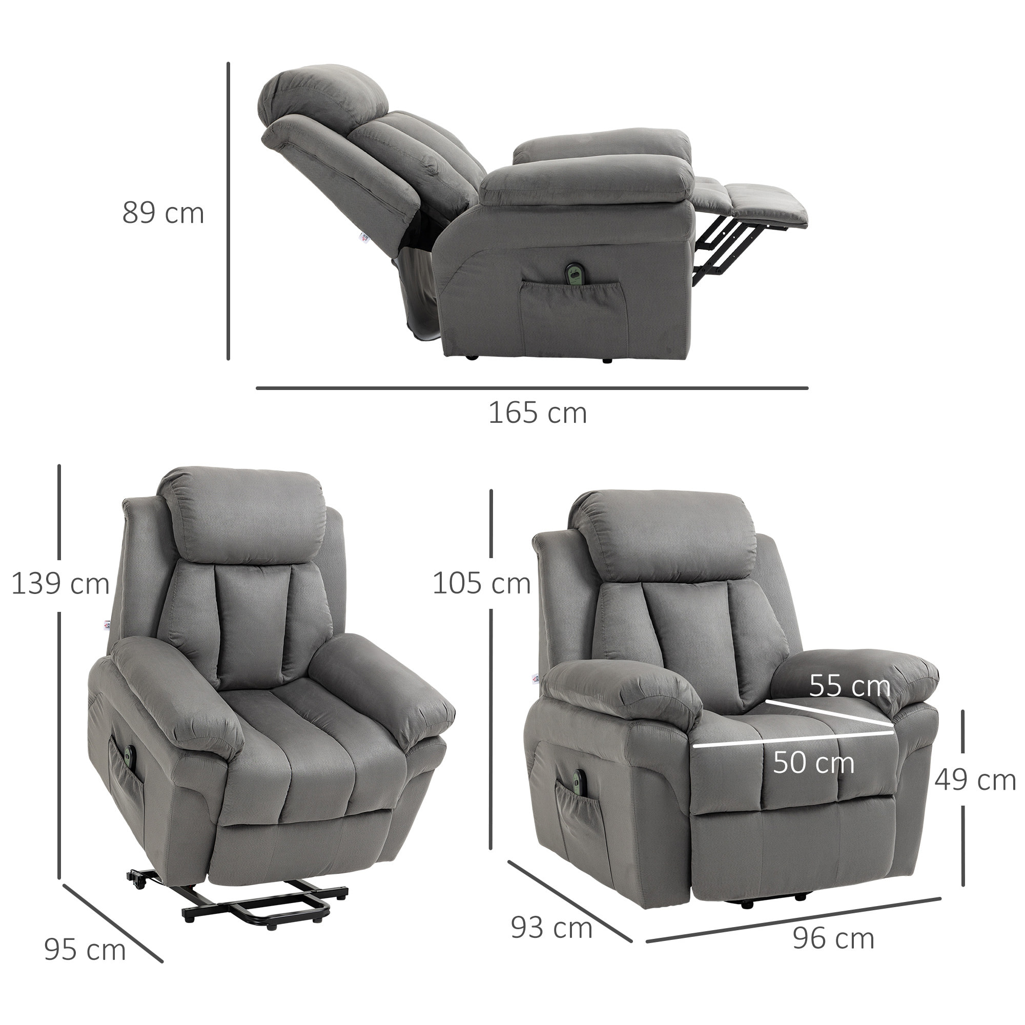 Fauteuil de relaxation électrique fauteuil releveur inclinable avec repose-pied ajustable tissu gris