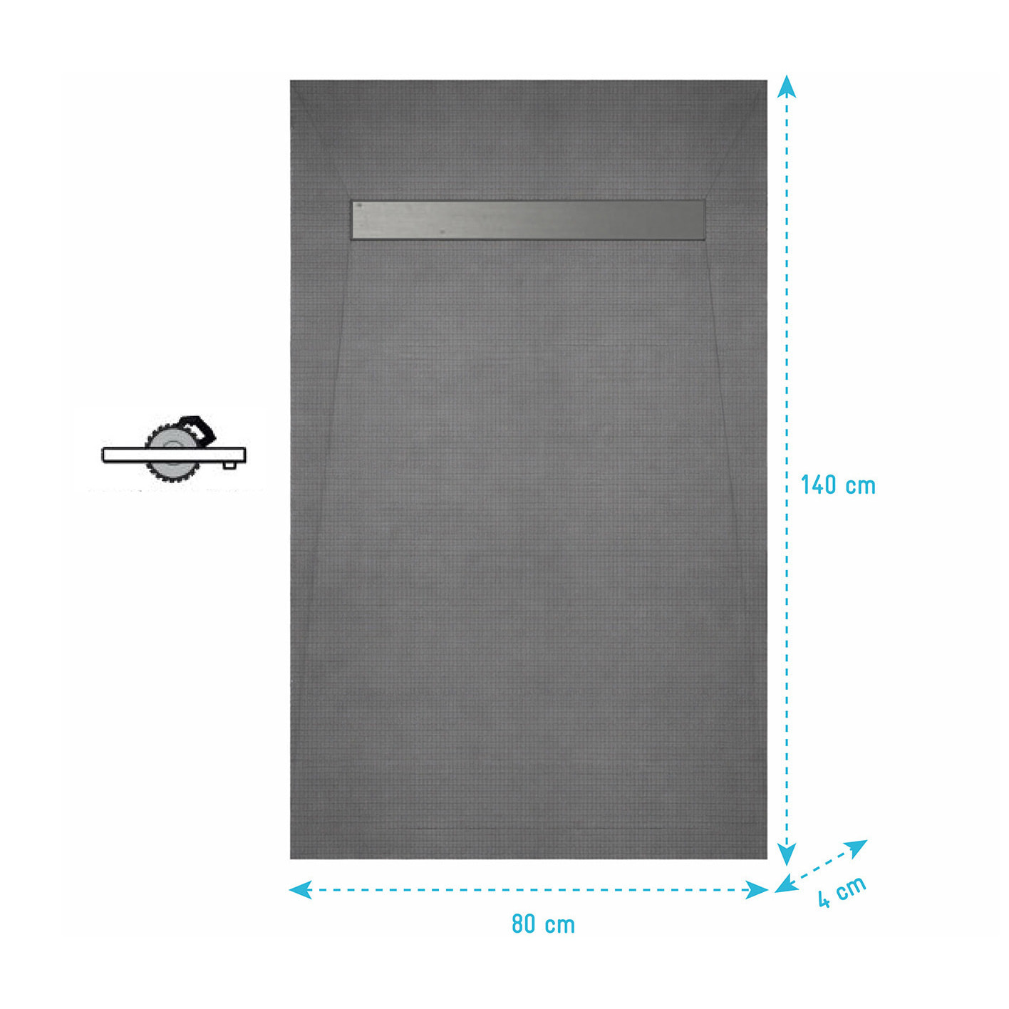 Receveur de Douche à Carreler 140x80cm à Ecoulement Linéaire - Grille Chrome et Bonde