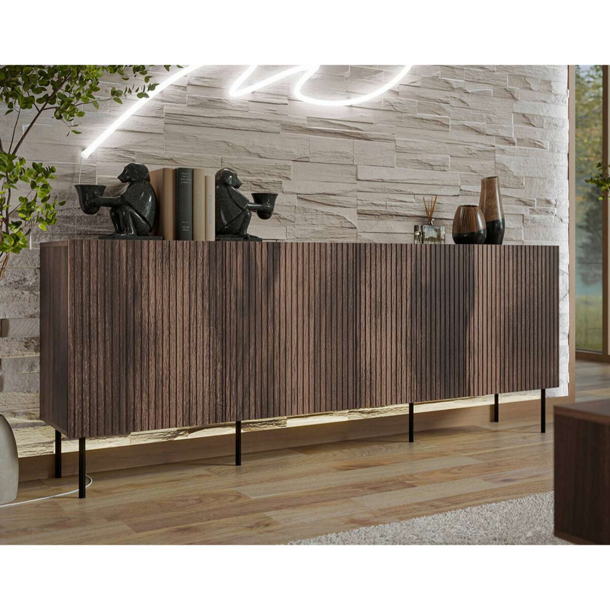 Franco - buffet bas - effet bois - 4 portes - 200 cm - Bois