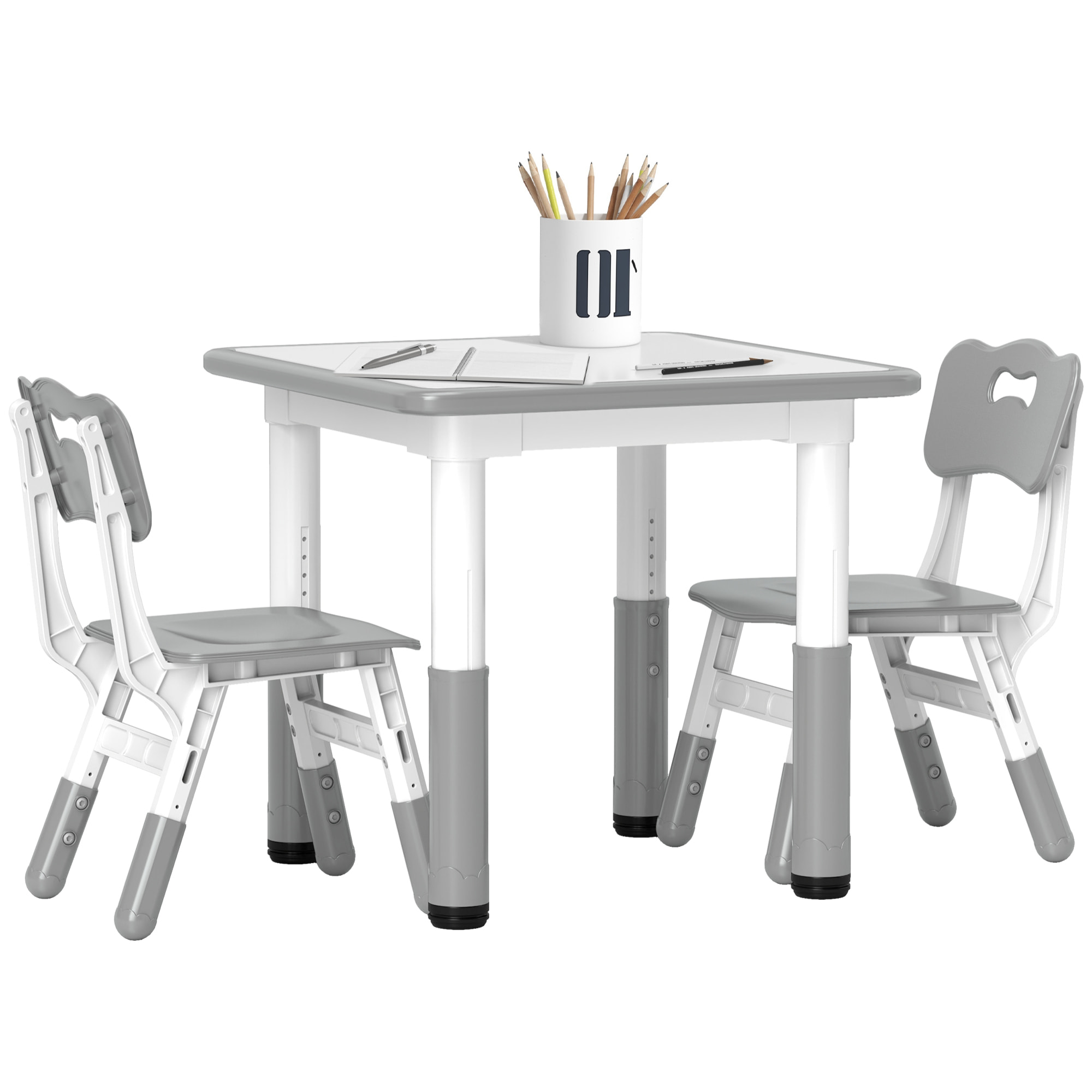 Mesa y Sillas Infantiles de 3 Piezas con Altura Ajustable Mesa Infantil con 2 Sillas Fácil de Limpiar para Niños de 18 Meses a 5 Años para Sala de Juegos Dormitorio Guardería Blanco y Gris