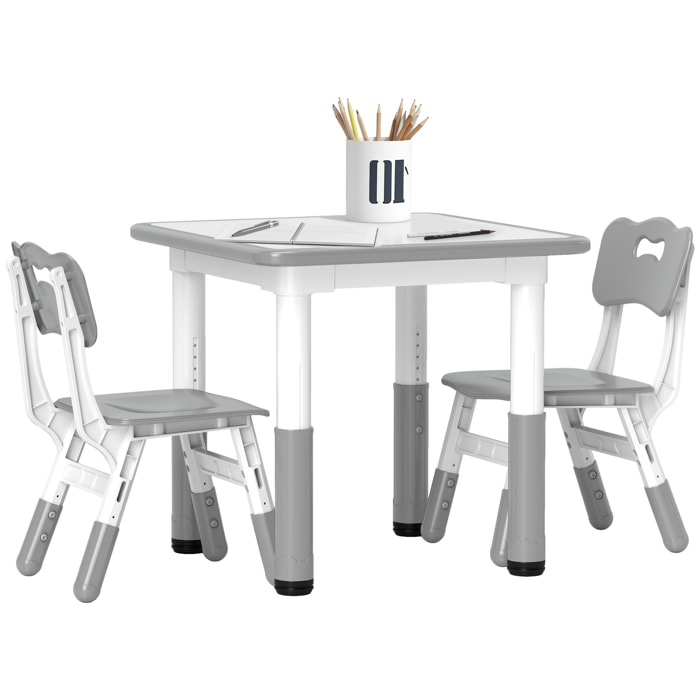 Mesa y Sillas Infantiles de 3 Piezas con Altura Ajustable Mesa Infantil con 2 Sillas Fácil de Limpiar para Niños de 18 Meses a 5 Años para Sala de Juegos Dormitorio Guardería Blanco y Gris