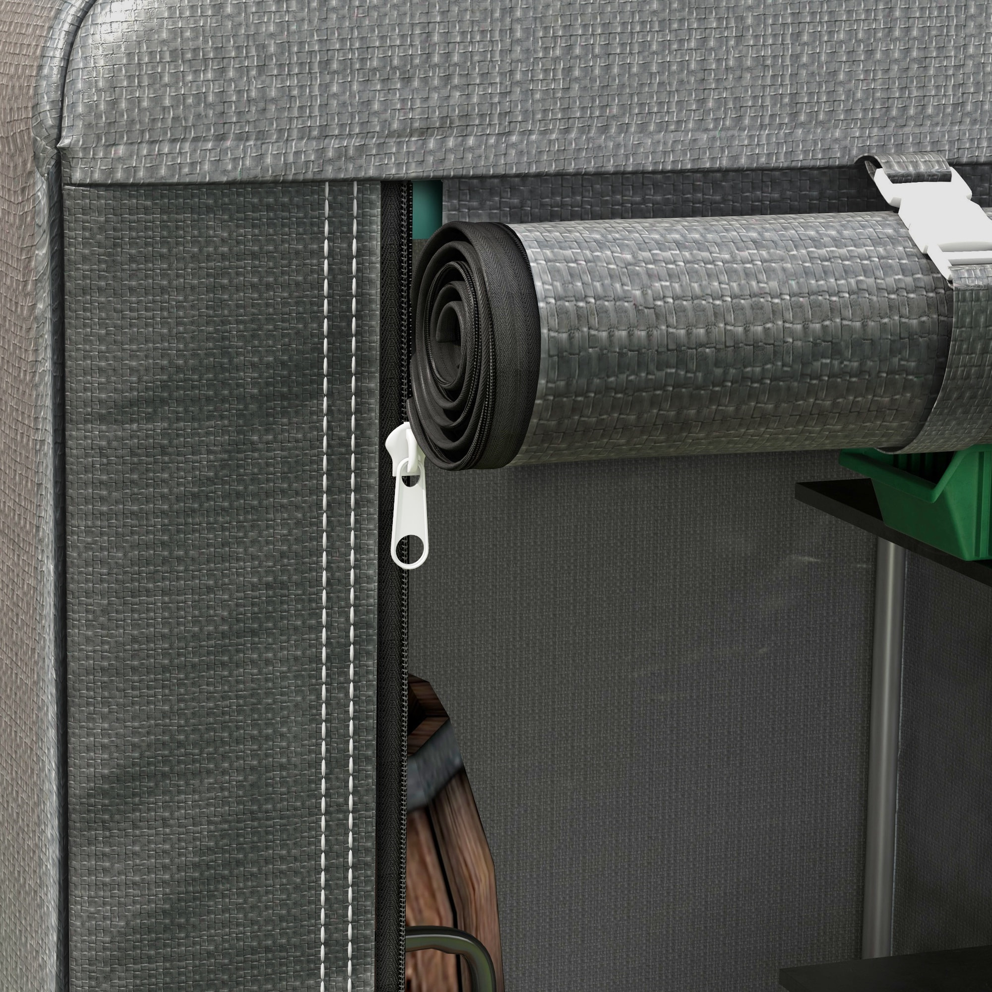 Carpa para Herramientas Bicicletas y Motos 1,2x1,8x1,65 m Garaje Portátil con 2 Habitaciones Puerta con Cremallera Impermeable Anti-UV Cochera Portátil para Jardín Gris Oscuro