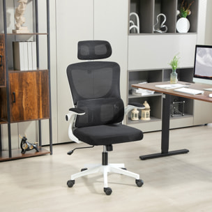Fauteuil de bureau ergonomique réglable - fonction bascule, support lombaires, tétière ajustable - blanc noir