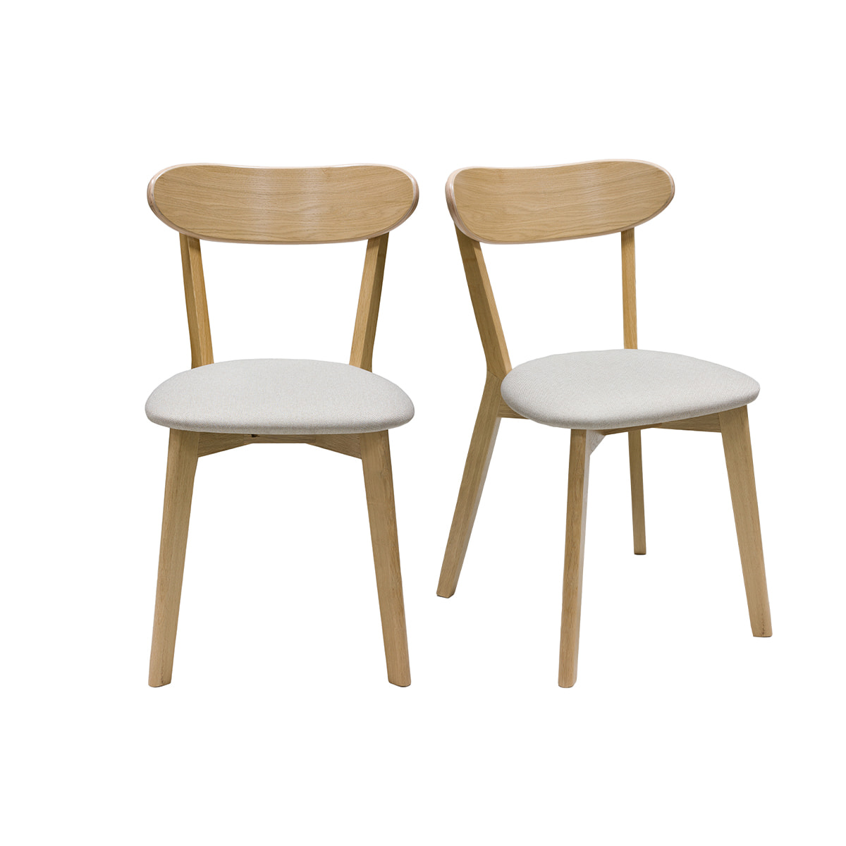 Chaises vintage en bois clair chêne et tissu beige (lot de 2) DOVE