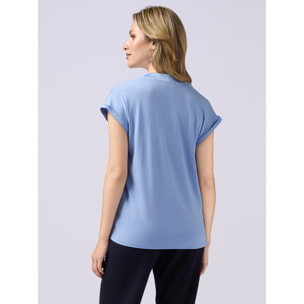 Oltre - T-shirt bimaterica scollo a V - Azzurro