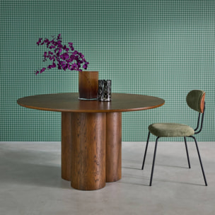Table à manger ronde bois d'hévéa et placage chêne noyer 4 places 130cm - Leonore