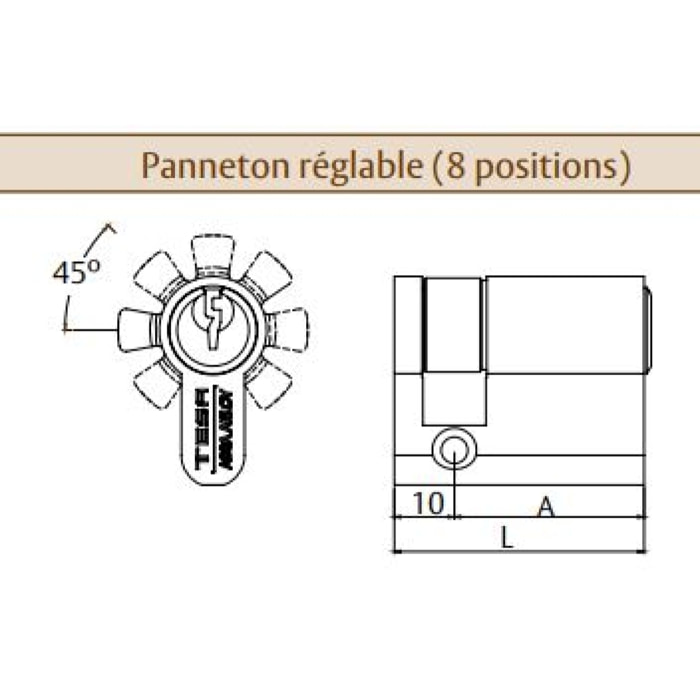 Cylindre TESA TE5 nickelé 30x10 à panneton réglable - T53W3010N