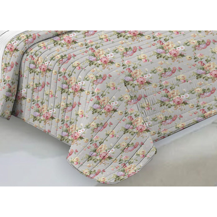 Quilt Trapuntino Piumino Estivo 100gr/mq Microfibra Disegno Roselline Grigio D17